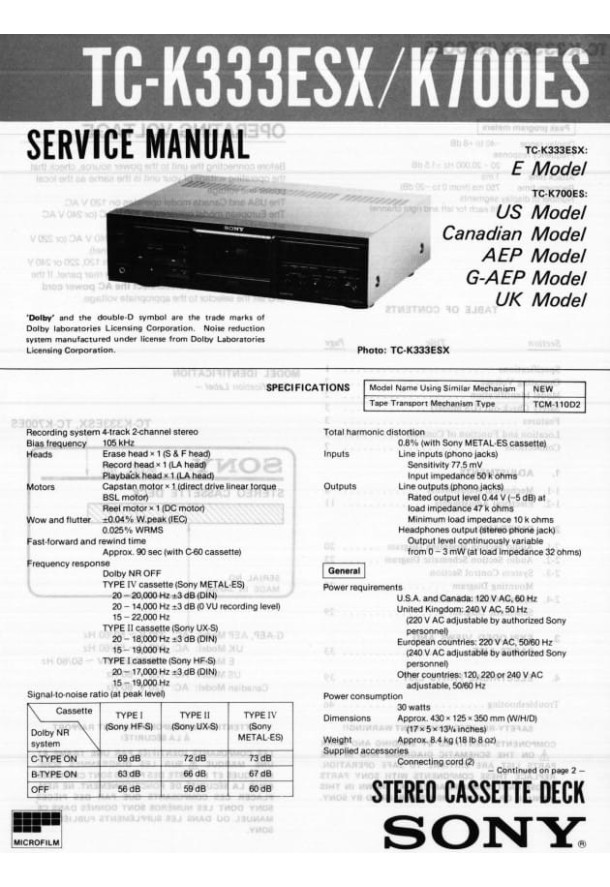 TC-K333ESX, TC-K700ES